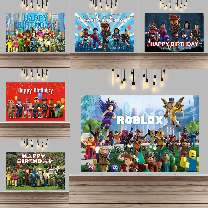 Party Games In Roblox - 人気のROBLOXフィギュアゲーム、漫画テーマの写真撮影用背景布、男女兼用の誕生日パーティーバナー用品