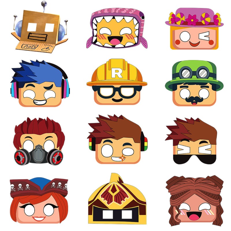 Party Games In Roblox - 12個入りゲームROBLOXフィギュアテーマシリーズペーパーマスク漫画風精巧な創造性かわいいプリントマスク誕生日パーティー写真小道具