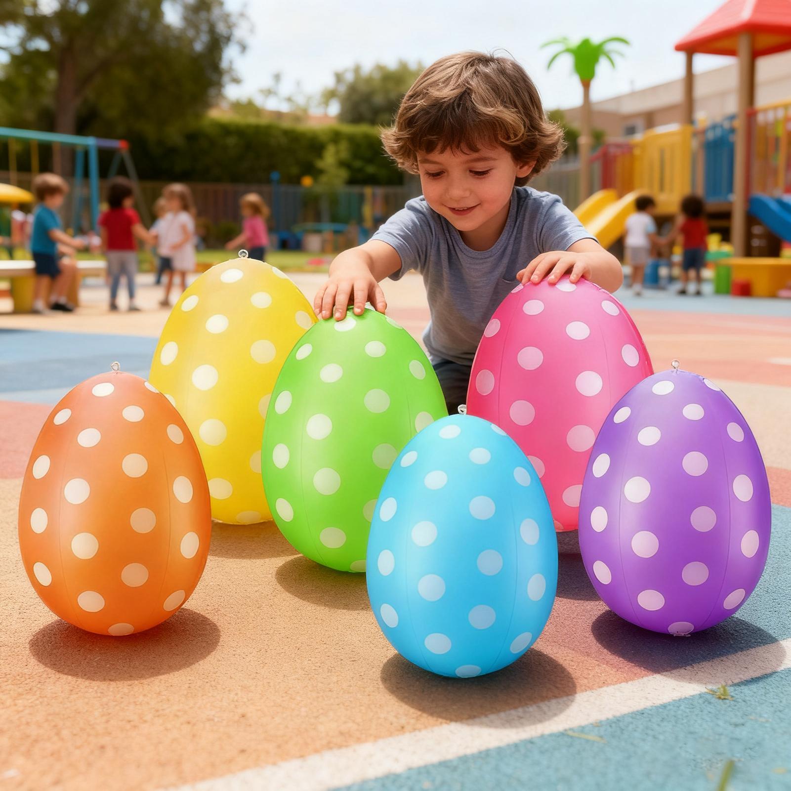 Party Games Egg - インフレータブルイースターエッグ 6個/セット イースターPVCインフレータブルエッグボール イースターパーティーハントゲーム小道具 子供用おもちゃ 芝生前庭ポーチ用
