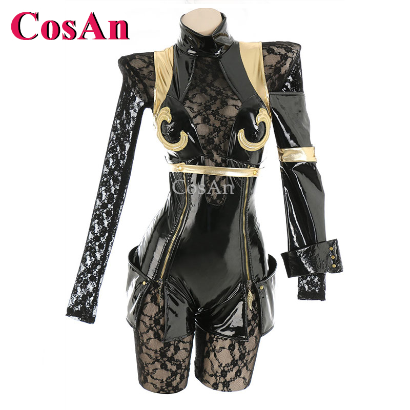 Party Games New - CosAn ホットアニメゲームオペレーター 6O コスプレ衣装黒パテントレザーボディスーツ制服パーティーロールプレイ服新しい
