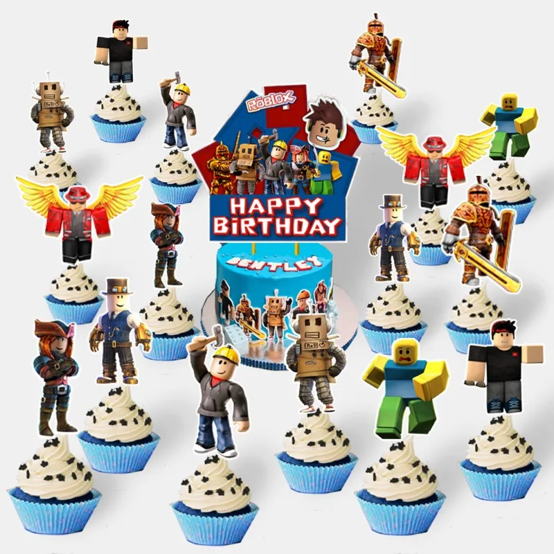 Party Games In Roblox - ゲームロブロックス漫画誕生日パーティーバルーンプルフラッグケーキトッパーギフト装飾バルーンウェイト周辺機器フィギュア