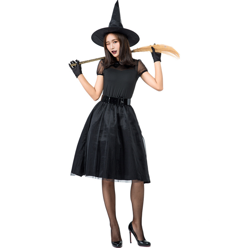 Party Games Simple - 日本のハロウィン ブラックベール魔女コスプレ衣装パーティー集まりシンプルでエレガントな魔女ゲームドレス