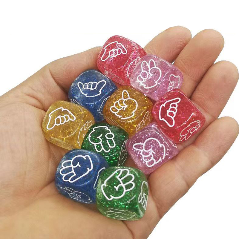 Party Games Juegos De Mesa - 大人のためのきらびやかなサイコロのおもちゃ,6面,20mm, 10個,段ボール,はさみ,パーティー,KTV,バーでの飲酒ゲーム
