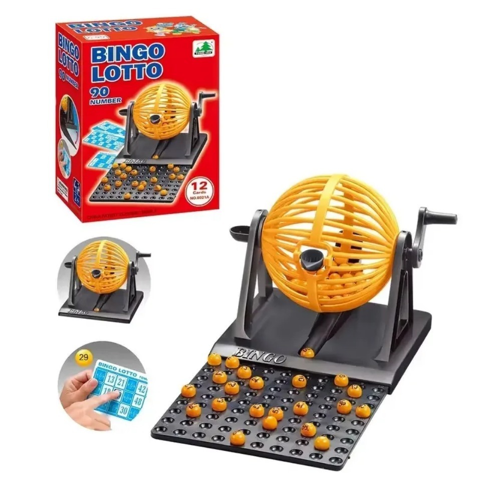 Party Games Juegos De Mesa - デラックスビンゴゲームセット（ケージ、抽選機、ミニチップ付き）ごっこ遊びに最適、家族パーティーに最適なビンゴゲームセット（Juego De Mesa）