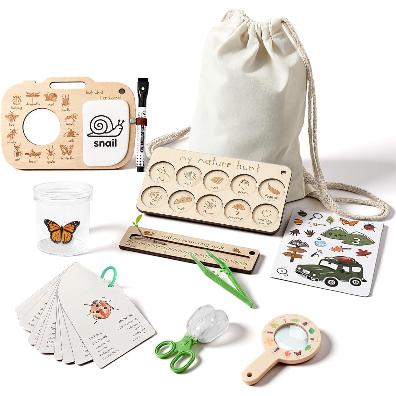 Scavenger Hunt Card - 子供用虫捕りキット、虫箱、学習カード、観察ボード付き、屋外遊び、虫探しアドベンチャー、女の子と男の子へのプレゼント