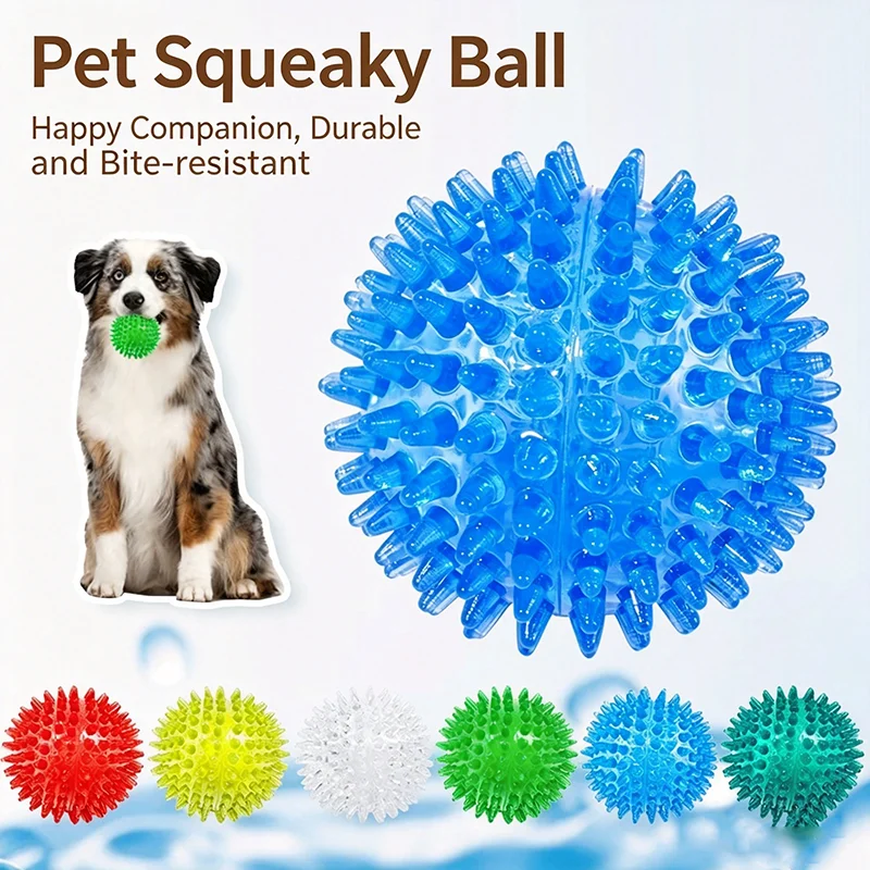 Spike Ball Game - TPR素材の鳴き笛入りスパイク付き犬用ボール噛むおもちゃ、耐久性のある歯磨き用臼歯おもちゃ、浮かぶ弾むインタラクティブペットおもちゃ、口腔ケア用
