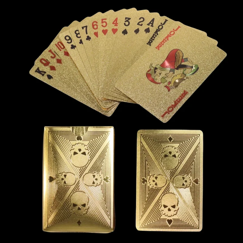 ポーカーカード金箔スカル,防水,PVC,プラスチック,ギャン - Party Games Using Playing Cards のレビューと価格