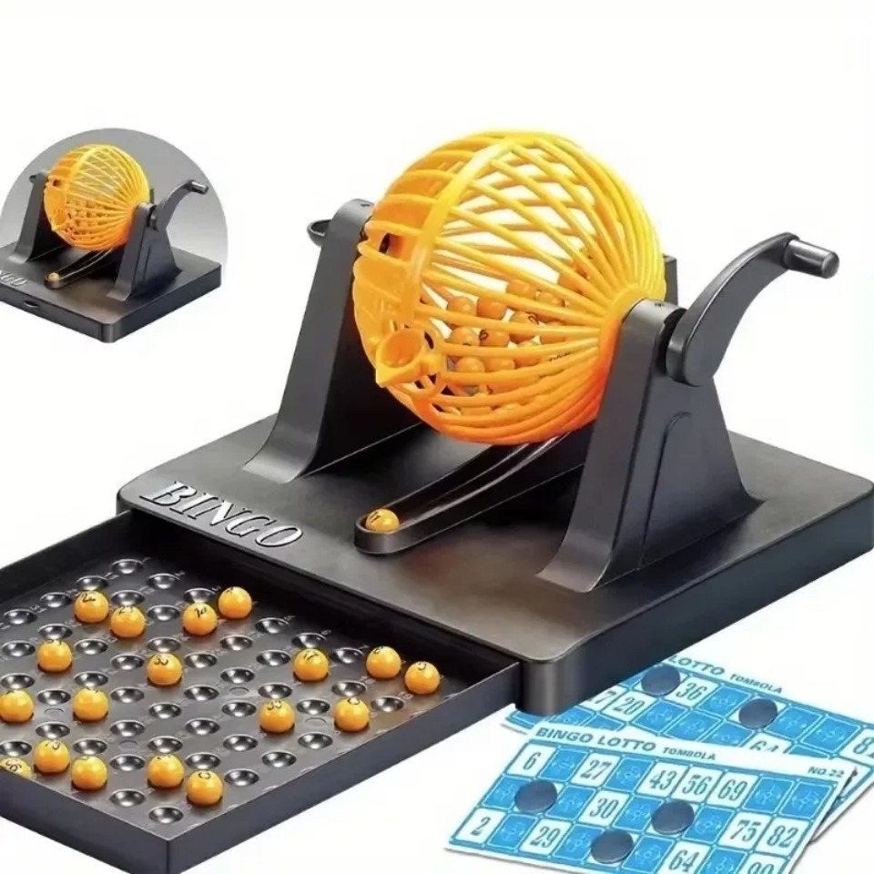 デラックスビンゴゲームセット（ケージ、抽選機、ミニチップ付き - Party Games Juegos De Mesa のレビューと価格