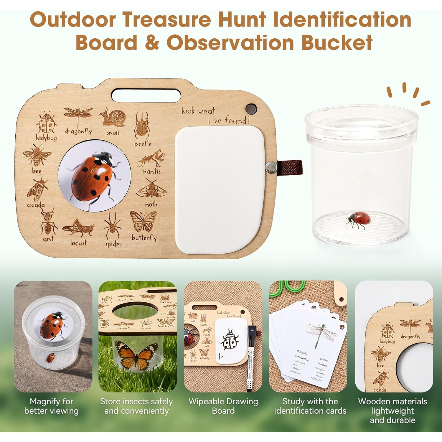 子供用虫捕りキット、虫箱、学習カード、観察ボード付き、屋外遊 - Scavenger Hunt Card のレビューと価格